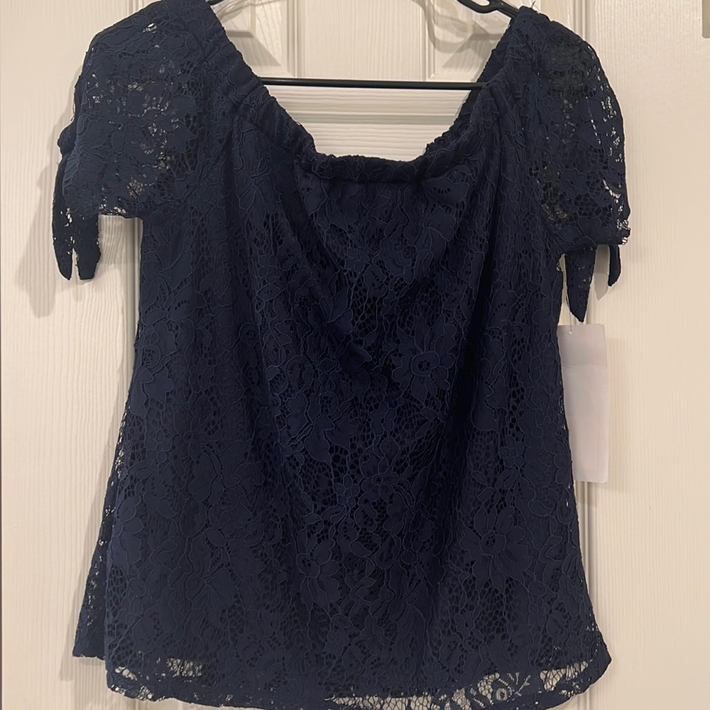 Off The Shoulder Navy Lace Top